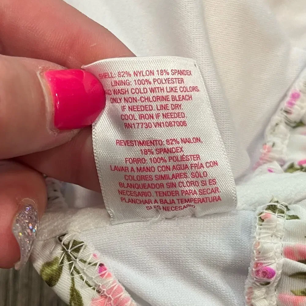NWOT Xhilaration White Pink Floral Square Neck Bandeau Swim Top Size XS